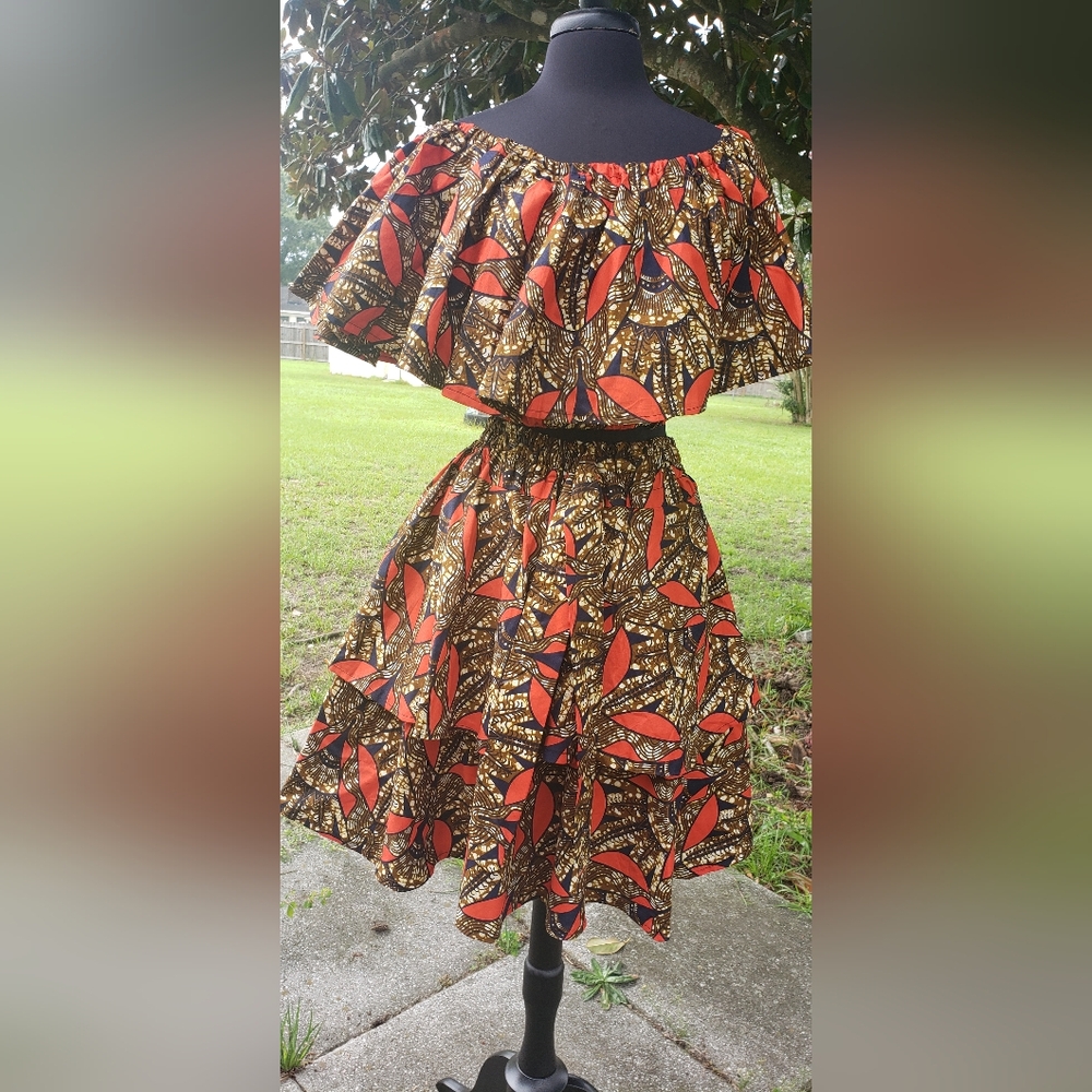 Orange And Brown Ankara Skirt Set